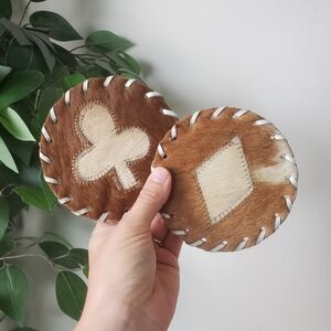 Cowhide Western Brown and Cream Coasters Leather Backs